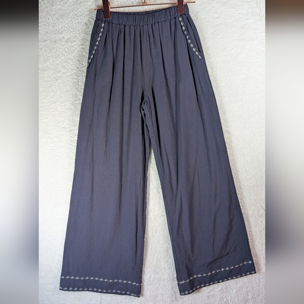 662-Lalavon Wide-Leg Pants with Embroidered Trim